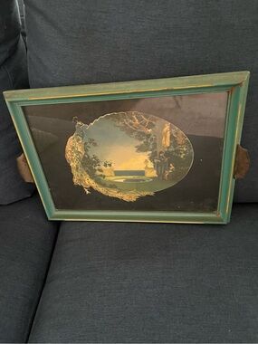 Antique Maxfield Parrish lithograph framed serving vanity tray